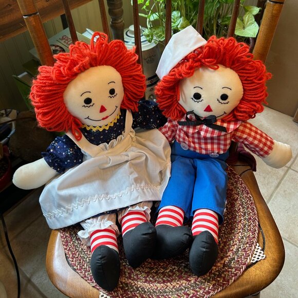 Adorable Vintage Handmade 20-inch RAGGEDY ANN & ANDY Dolls, in Perfect Condition - Picture 1 of 8
